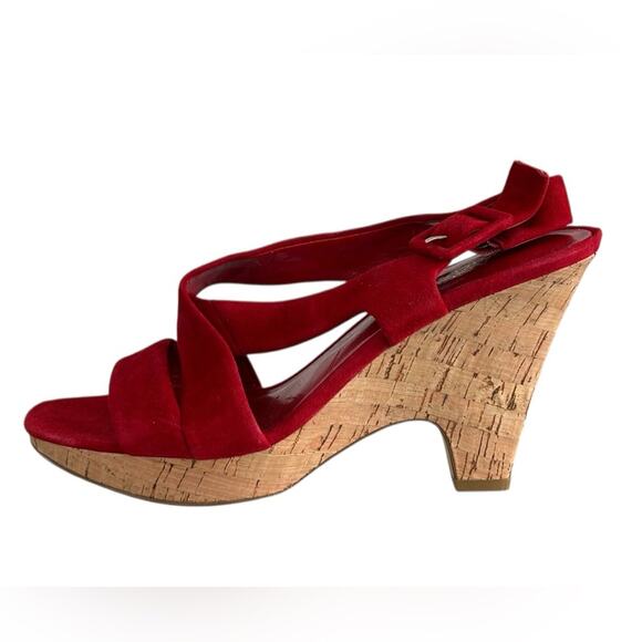 Franco Sarto Red Wedge Sandals with Cork Heel Sz 10 - Picture 4 of 14